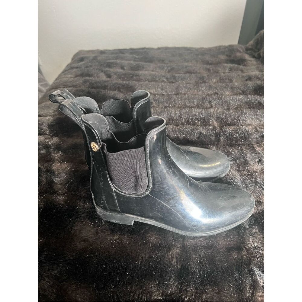 Michael Kors Rain Boots Women's 9 Black Rubber Slip On Ankle